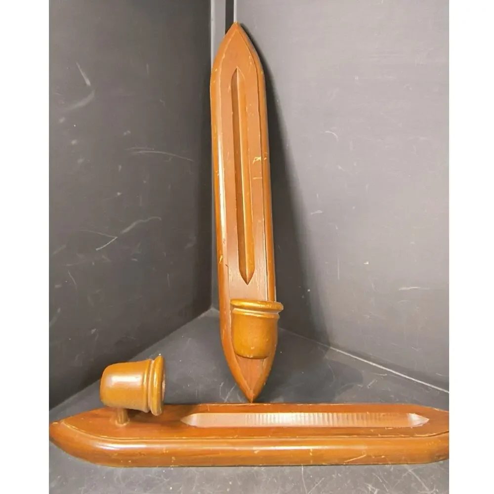 1814.  Pair of 2 Wooden Candle Wall Sconces Vintage 15 Inch